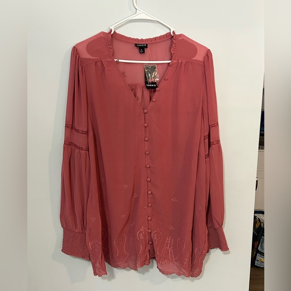 Torrid Chiffon Ruffle Collar Eyelet Embroidered Blouse - Picture 2 of 9